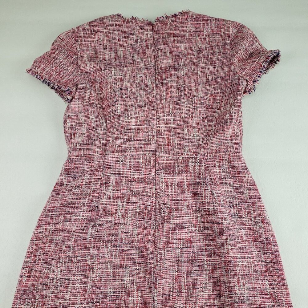 Banana Republic Tweed Fringe Dress Womens 4 Pink Sheath V Neck Faux Wrap - Picture 7 of 13